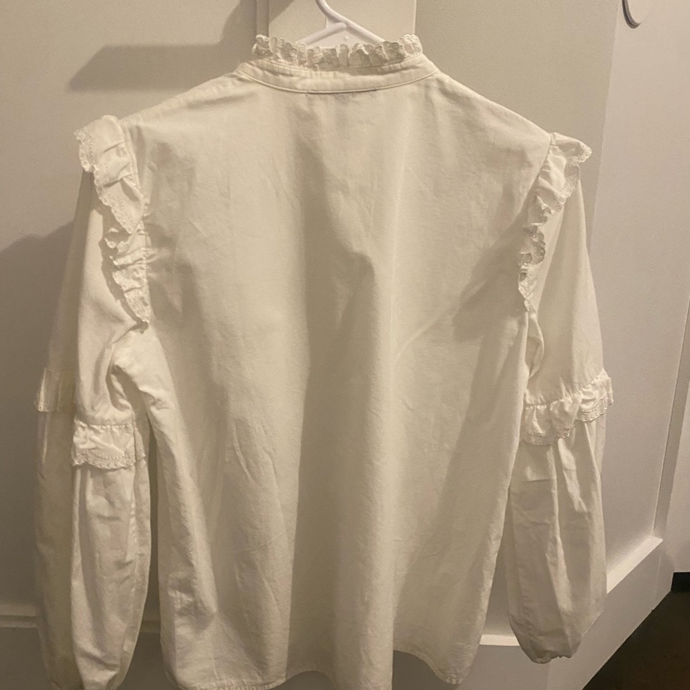 Maje Cream Ruffled Button-Up Blouse - Picture 7 of 9